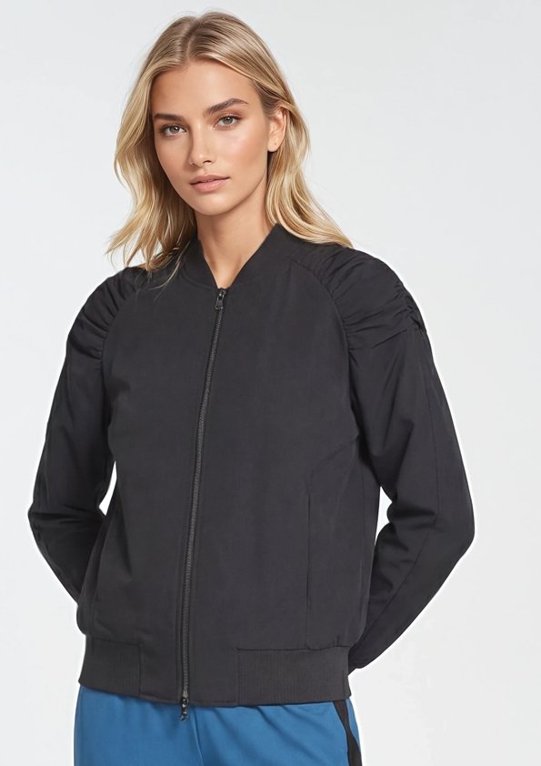 Blouson Jacke mit Schulter-Raffung in Black