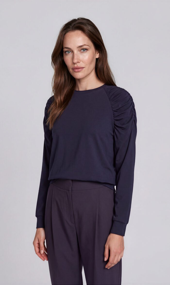 Damen Pullover mit Raffung Dunkelblau