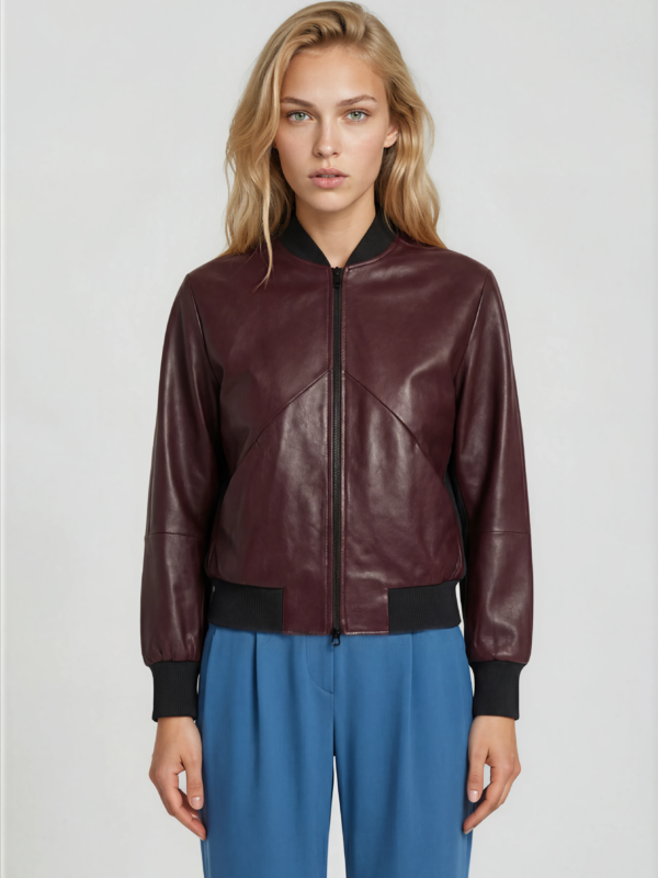 Damen Blouson Lederoptik Weinrot