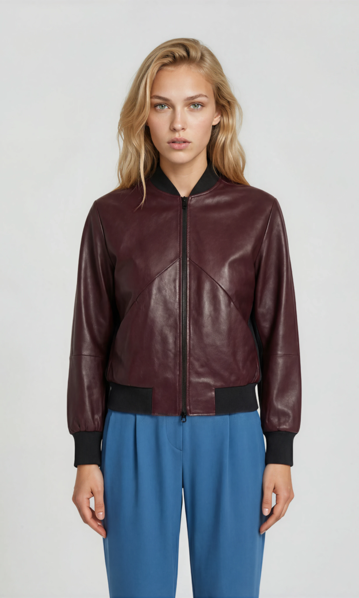 Blouson Lederoptik Weinrot von Harm Jopp Jerseys — am Model