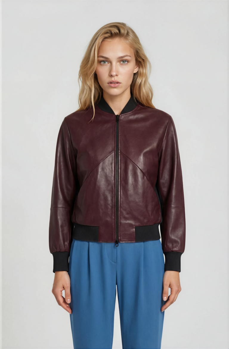 Blouson Lederoptik Weinrot von Harm Jopp Jerseys — am Model