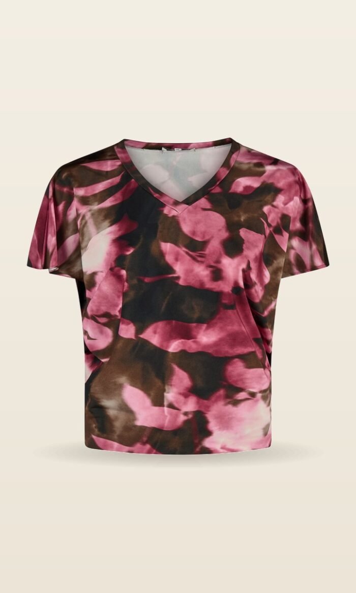 Oberteile von Harm Jopp Jerseys - Shirt mit V-Ausschnitt und Blumendruck in Pink
