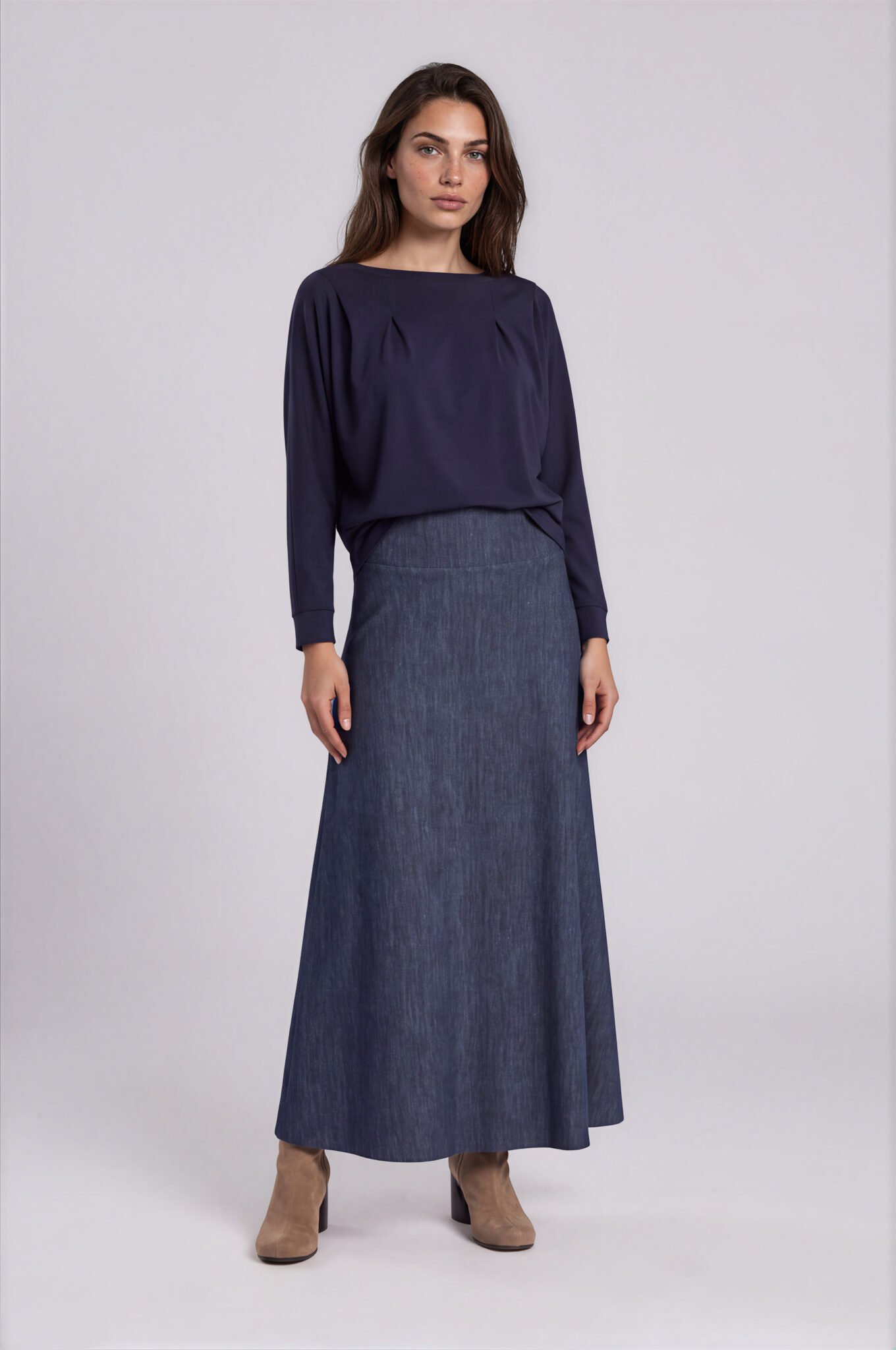 Damen Rock Lang Jeansoptik