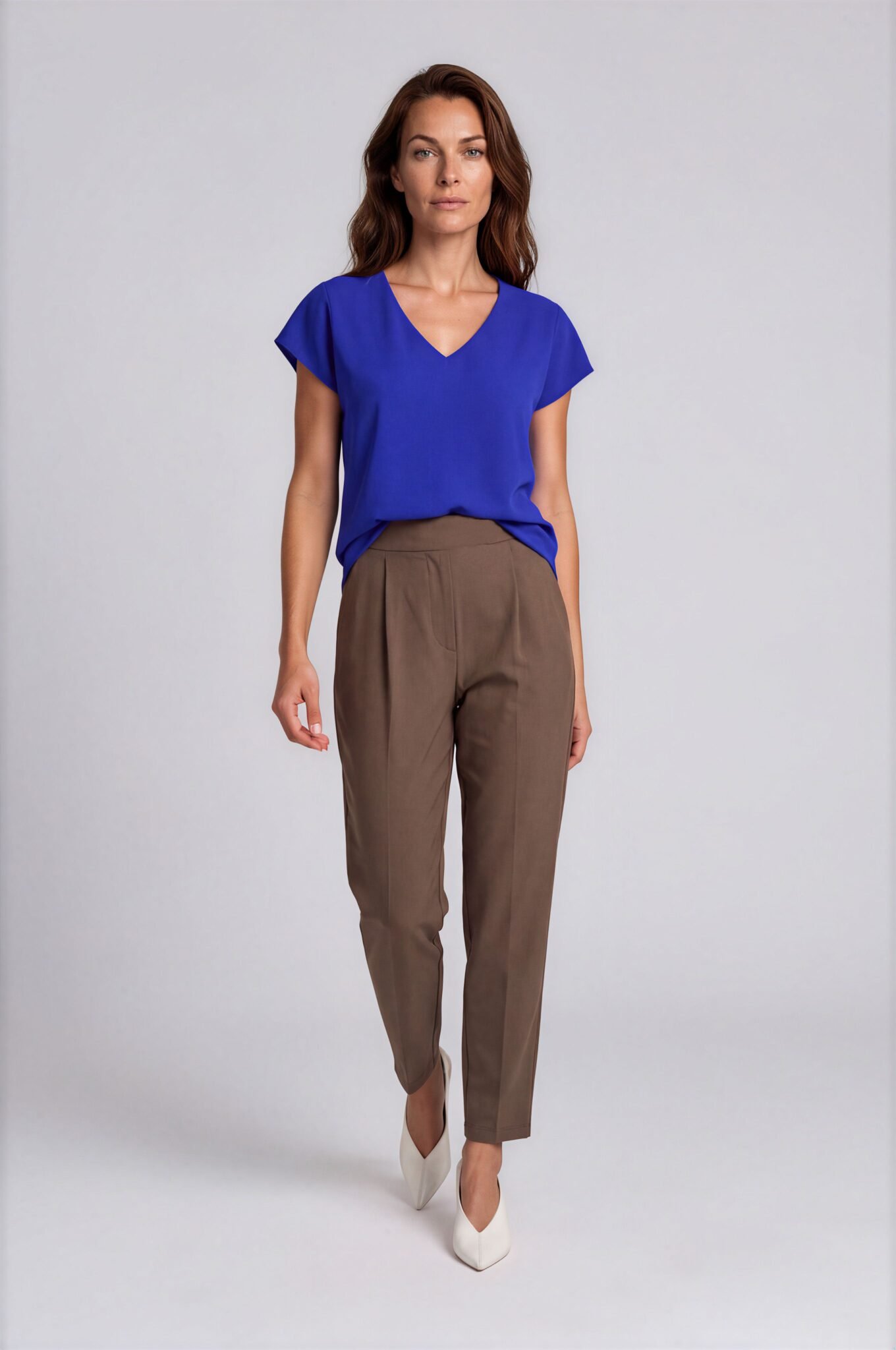 Damen Bundfaltenhose Braun