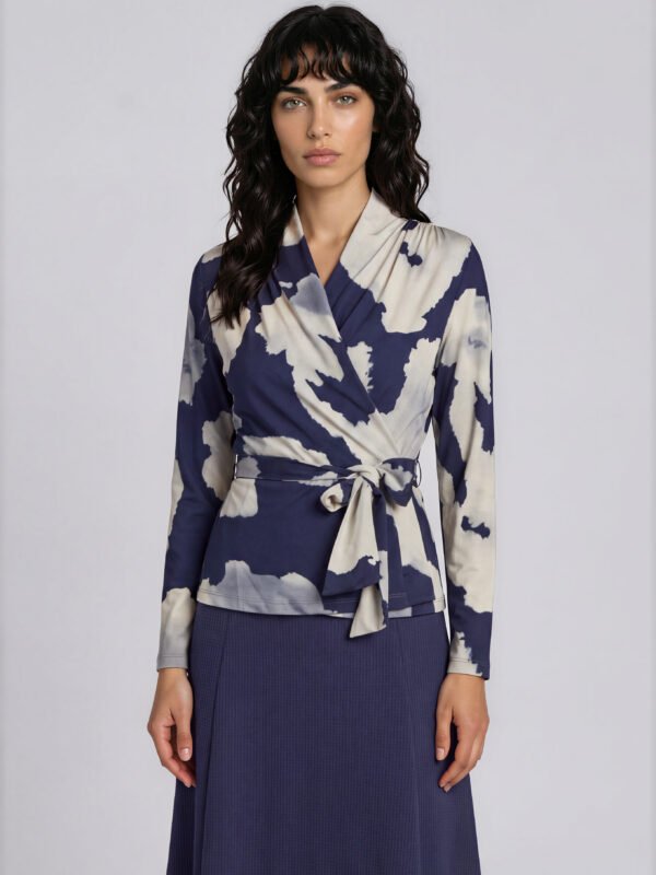 Damen Wickelbluse Wolkenmuster