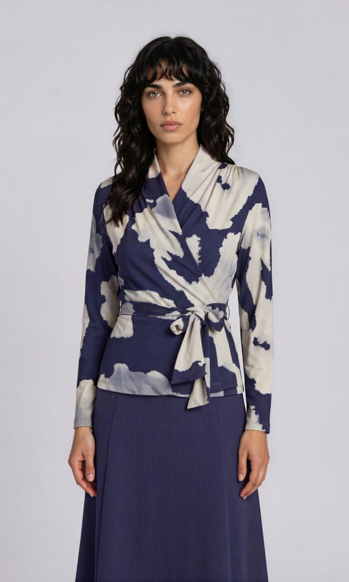 Damen Wickelbluse Wolkenmuster