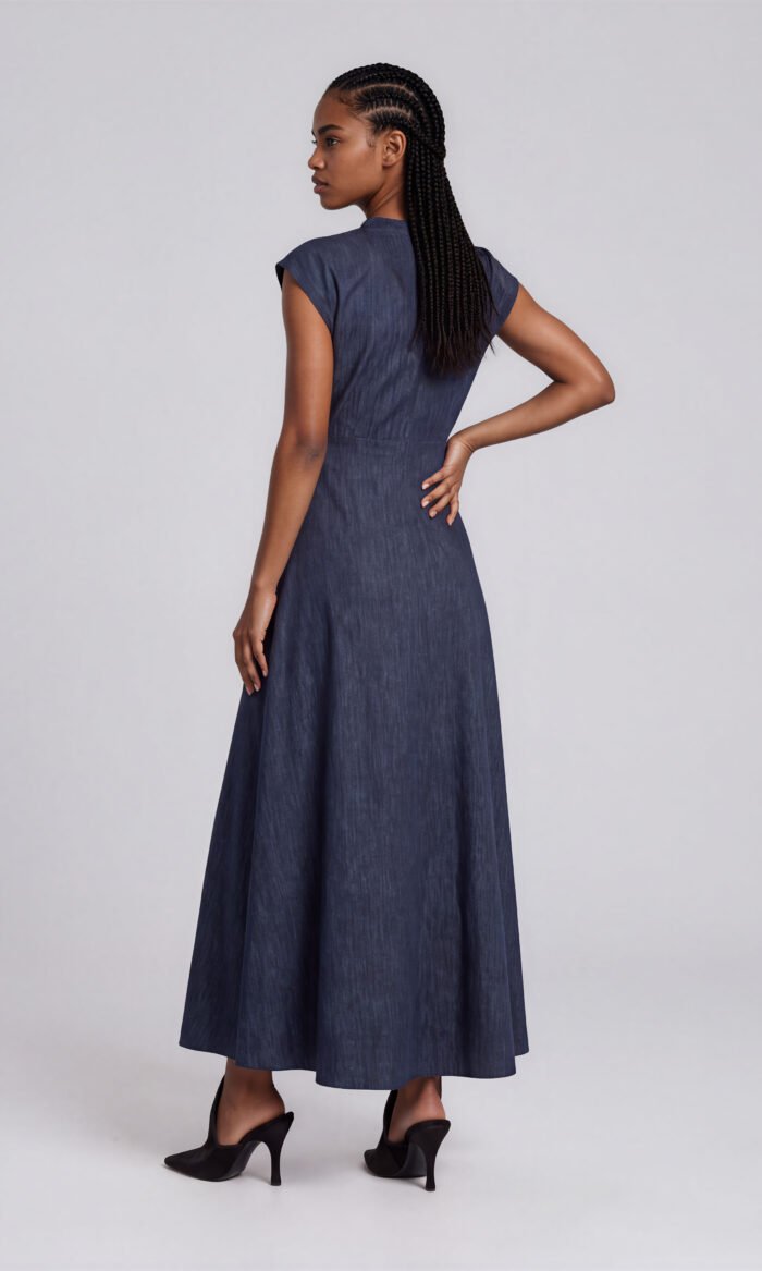 Damen Abendkleid Lang Jeansoptik