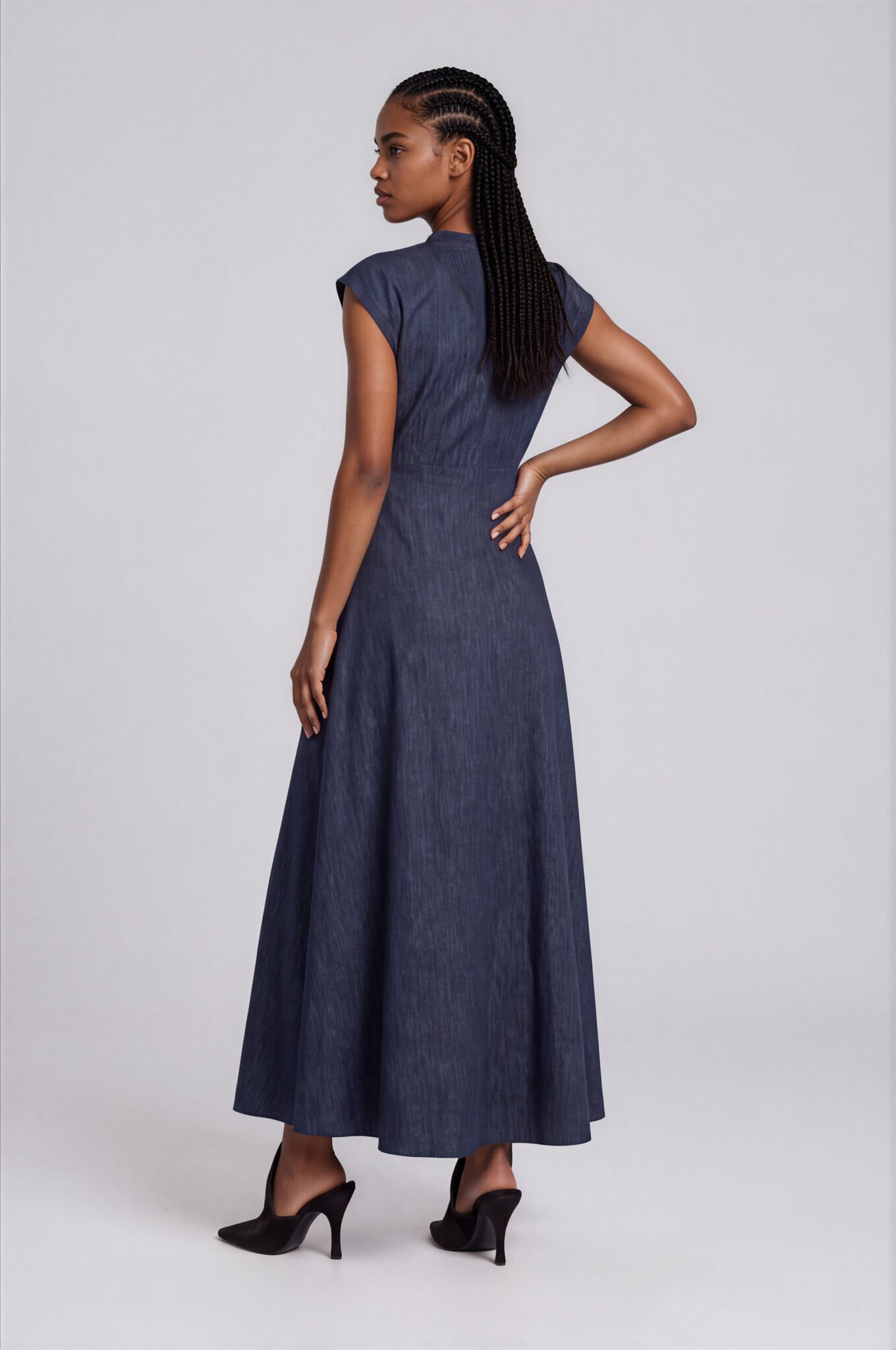 Damen Abendkleid Lang Jeansoptik