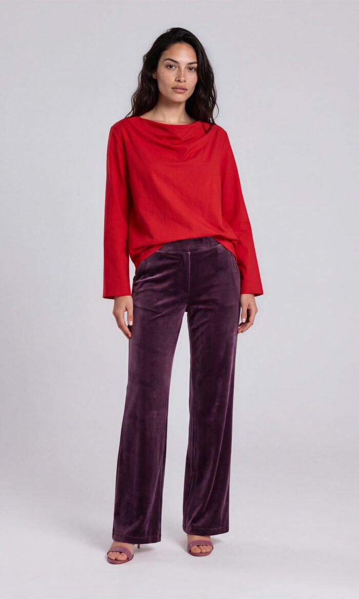 Bluse Wasserfallausschnitt Rot von Harm Jopp Jerseys — am Model