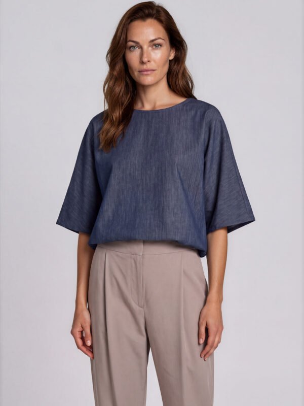 Damen Bluse Fledermausärmel Jeansoptik