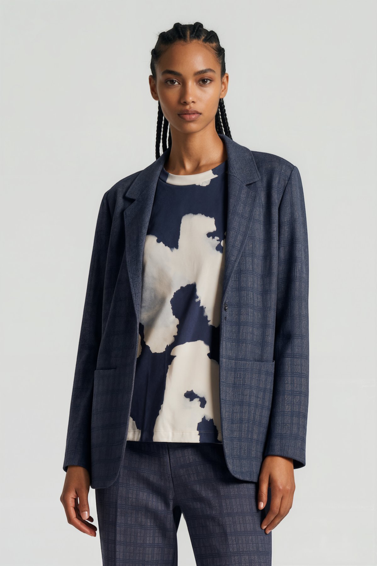 Karierter Blazer Marine von Harm Jopp Jerseys — am Model